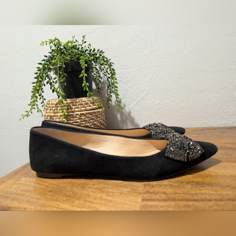 Tory Burch Esme Black Suede Rhinestones Flat Shoes-sz9.5 ~Stylish